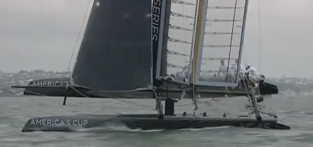 AC45 Kat bei den ersten Testfahrten mit Fock am Wind. AC45 Kat bei den ersten Testfahrten mit Fock am Wind.