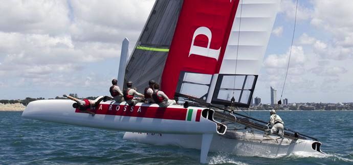 Luna Rossa bei seiner AC45 Jungfernfahrt vor Auckland. © HANNAH DAVIS / ACRM Luna Rossa bei seiner AC45 Jungfernfahrt vor Auckland. © HANNAH DAVIS / ACRM