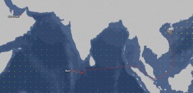 Die 300 Meilen von Male auf den Malediven nach Sanya in China haben begonnen. Das Teilstück von den Arabischen Emiraten nach Male legten die Schiffe aus Angst vor Piraten auf einem Frachter zurück.