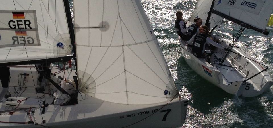 Das deutsche Frauen Match Race Team um Steuerfrau Silke Hahlbrock im Vorstart-Duell mit der Finnin Lethinen. © Sail Sheboygan Das deutsche Frauen Match Race Team um Steuerfrau Silke Hahlbrock im Vorstart-Duell mit der Finnin Lethinen. © Sail Sheboygan