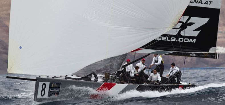 Das AEZ-Team mit Markus Wieser am Steuer beim Match Race in Puerto Calero. © RC44 Das AEZ-Team mit Markus Wieser am Steuer beim Match Race in Puerto Calero. © RC44