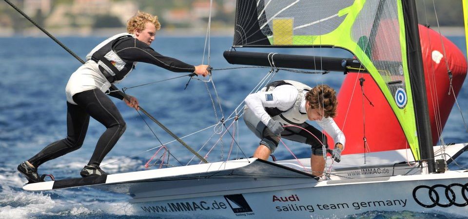 Justus Schmidt und Max Böhme schaffen bei ihrer ersten 49er WM gleich den Einzug in die Goldfleet. © 49er Worlds Zadar Justus Schmidt und Max Böhme schaffen bei ihrer ersten 49er WM gleich den Einzug in die Goldfleet. © 49er Worlds Zadar