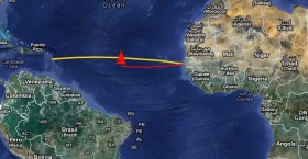 Die Unglückstelle auf der Rekord-Strecke. Das Vendée Globe Feld ist in der Nähe. Die Unglückstelle mitten auf dem Atlantik