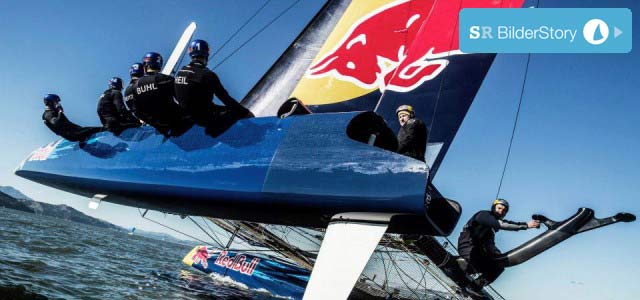 Das deutsche STG-NRV segelt erstmals mit dem AC45 Flügel-Katamaran vor San Francisco. © Gilles Martin-Raget Red Bull Youth America's Cup, AC45 Katamaran, Sailing Team Germany