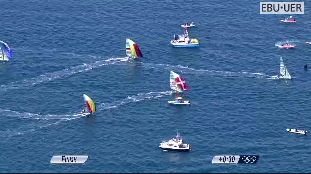 ...Aber das Kieler Duo greift noch einmal an und segelt über die linke Seite sofort wieder auf Platz 5 vor.