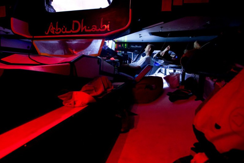 ...Navigation spannender. Abu Dhabi Skipper Ian Walker grübelt vor dem Bildschirm, wie er verlorenen Boden gut machen kann. Im Norden... Nick Dana/Abu Dhabi Ocean Racing/Volvo Ocean Race