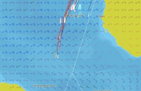 Situation am 12.1. Das Feld nähert sich der vermeintlichen Flautenzone und dem Abzweiger nach Südost. Statt wenig Wind wartet eine harte Kreuz.