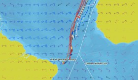 Die ersten beiden Yachten drehen schon Richtung Brasilien ab. Bald muss das Feld nach Südosten steuern.