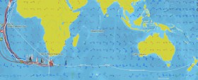 Durch die Eistore, werden die taktischen Möglichkeiten geringer und der Weg um den Globus weiter. Die führende "Virbac" kann aber auch kaum auf die Verfolger reagieren. © Richard Boshoff/Barcelona World Race