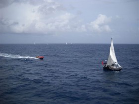 "Balu" vor Martinique. Im Hintergrund segeln viele Yachten. Hat ein Schiff den vermissten Skipper aufgenommen? © MRCC