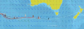 Situation am 11.2. Neuseeland liegt voraus. "Mapfre" holt auf "Virbac" auf. "Hugo Boss" (l.) hat die Frauencrew auf "Gaes" überholt.