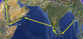 Der geplante Weg zum Suez-Kanal. Im Seegebiet vor dem Oman wurden die "Quest" aufgebracht. © SY Quest