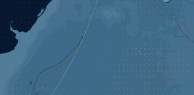 Situation am 15.3. "Renault" (grün) liegt nach dem Sturm noch ein Reichweite für "Neutrogena" (schwarz). Aber "Estrella Damm" (orange) greift im schwächeren Wind wieder an. "Mirabaud" (blau) humpelt der Küste entgegen.
