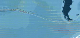 Situation am 4.3. "Neutrogena" (schwarz) und "Renault" kreuzen vor dem Wind, während die Gegner von hinten auf direktem Weg heran rauschen.