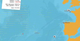 Joyon ist schon im Ziel und "Sodebo" hat noch knapp 1500 Meilen zu absolvieren. Coville kam schon bei der Route du Rhum gegen seinen Landsmann nicht an.