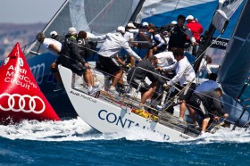 Leetonnenrundung der "Container". Die deutsche Yacht holte vier Punkte in der Gesamtwertung auf "Quantum" auf. © Ian Roman/Audi MedCup