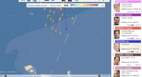Die Situation am 18.10 bei der Ansteuerung der Kapverden. Riechers (blau) ist das östlichste Boot der Spitzengruppe, und wird vom Spitzenreiter Raison kontrolliert. Rogues liegt 60 Meilen weiter im Westen.