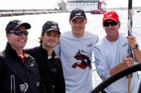 Der neue Puma Chef Franz Koch (2.v.r.) neben Skipper Ken Read (r.) Prinz Carl Philip von Sweden und Håkan Svensson CEO von Co-Sponsor BERG Propulsion. © Amory Ross/PUMA Ocean Racing