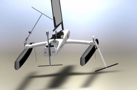 Die T-Profil Tragflächen können bei Bedarf zum Anlegen oder bei Flaute weggeklappt werden. © Enzmann