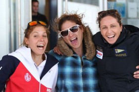 Die schnellsten Surferinnen (v.l.) Zofia Klepacka (2.), Lee Korzits (1.), Alessandra Sensini (3.) © RSX Class
