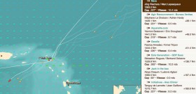 Die Situation nach der St. Barth Passage. "mare" liegt sicher positioniert 36 Meilen vor den Verfolgern. "Jack in the box" hat bei der Karibikinsel gestoppt.