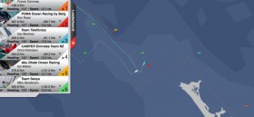 Der entscheidende Cross an der Nordspitze Neuseelands. Camper kommt knapp nicht an Telefonica vorbei. Puma geht in Deckungsposition.