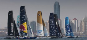Am ersten Tag der Extreme Sailing Series in Qingdao ist der dänische SAP-Kat noch im Feld versackt. © Lloyd Images