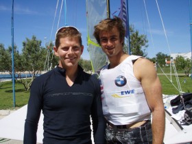 Die deutschen Olympiastarter Schadewaldt/Baumann führten, fielen aber schließlich auf Platz 11 zurück. © 49er Worlds Zadar