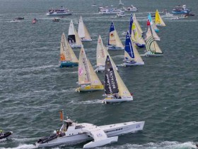 Start zum AG2R über den Teich. 15 Yachten mit Zweier-Crews machen sich auf den Weg. © Alexis Courcoux
