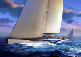 amorphe Formen am Übergang zwischen Bordwand und Deck: Die "Exo" wird gestalterisch eine Art segelnder Jugendstil. © Dykstra/Claydon Reeves amorphe Formen am Übergang zwischen Bordwand und Deck: Die "Exo" wird gestalterisch eine Art segelnder Jugendstil. © Dykstra/Claydon Reeves
