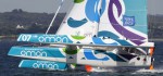 Der MOD70 aus dem Oman wurde beim ersten Atlantik Race nach einem Foil Schaden unter Wert geschlagen. © Oman Sail