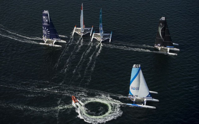 Die Flotte der fünf MOD70 in Kiel. © Vincent Curutchet / MOD S.A.