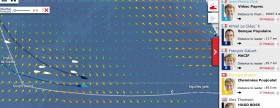 Vendée Globe Karte am 1.12.2012. Jean-Pierre Dick hat mit seinem südlichen Kurs die Führung übernommen. Le Cléac’h (dunkelblau) verliert aber nicht viel. Vendée Globe Karte am 1.12.2012. Jean-Pierre Dick hat mit seinem südlichen Kurs die Führung übernommen. Le Cléac’h (dunkelblau) verliert aber nicht viel.