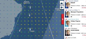 Vendée Globe am 14.1.2013. Gabart hat einen guten Vorsprung, Thomsons Links-Schlenker zahlt sich nicht aus. Vendée Globe am 14.1.2013. Gabart hat einen guten Vorsprung,