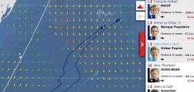 Vendee Globe am 9.1. Francois hat über die rechte Kreuzseite seinen Vorsprung auf 100 Meilen ausgebaut und wird den Südost-Wind zuerste erreichen. Vendee Globe am 9.1. Francois hat über die rechte Kreuzseite seinen Vorsprung auf 100 Meilen ausgebaut