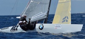 Markus Wieser, Thomas Auracher und Frithjof Kleen werden vor Curacao Weltmeister in der 5.5m Klasse. © Cisca Rusch Markus Wieser im 5.5m