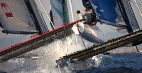 Die X40 Katamarane haben die aktuelle Entwicklung der High Tech Katamarane verpasst. Aber die OneDesigns garantieren dennoch spektakulären Sport© Lloyd Images Extreme Sailing Series
