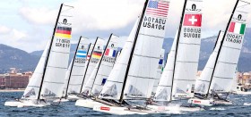 Charlotte Müller und Maximilian Said mit gutem Start in der Nacra 17 Flotte. © MartinezStudio SofiaMapfre Charlotte Müller und Maximilian Said im Nacra 17