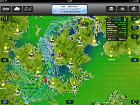 Vorsprung durch clevere Kurswahl: Das grüne Boot mit App erreicht von Kiel kommend das Ziel Kopenhagen deutlich schneller © KND-SailingPerformance iPolar