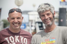 Jörg Riechers segelt erstmal mit Co Skipper Sebastien Audigane zusammen, mit dem er auch um die Welt will. © Breschi/Sables-Horta 2013 Jörg Riechers mit Sebastien Audigane