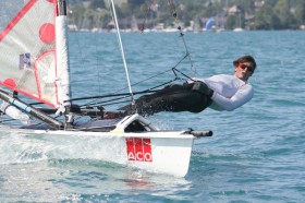 Frithjof Schwerdt im Amwind Modus auf seinem Musto Skiff am Attersee. © Sport Consult / Gert Schmidleitner Musto Skiff