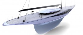 Rendering der als 47 m lang und 8,5 breit gedachten Renaissance mit umlaufend verglastem Übergang von der Bordwand über den Schandeckel zum Deck. Ob man sowas bauen kann? © George Wolstenhome J Class, Renaissance