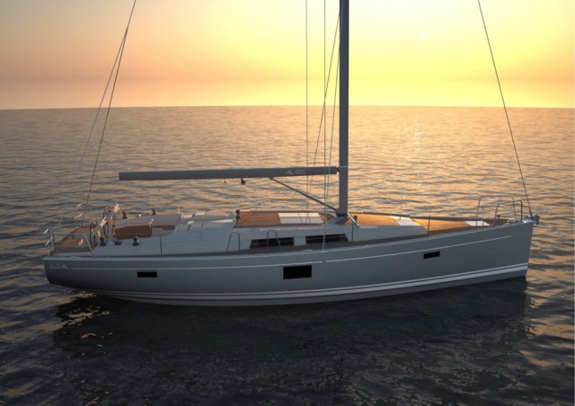 Das neue 45 Fuß Volumenmodell aus Greifswald mit der Großschot hinter dem Baumniederholer © Hanse Yachts Das neue 45 Fuß Volumenmodell aus Greifswald mit der Großschot hinter dem Baumniederholer © Hanse Yachts