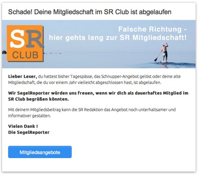 Die SegelReporter würden sich freuen, wenn du gleich wieder deine Mitgliedschaft verlängern würdest. Wenn deine Mitgliedschaft abgelaufen ist und du deine monatlichen Frei-Ansichten verbraucht hast, dann bekommst du dieses Fenster ausgeliefert
