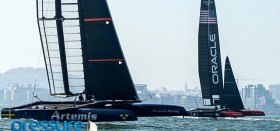 Trainieren schon fleißig auch am Wind im Foilmodus mit neuen AC45: Artemis und Oracle. © Pressure Drop Trainieren schon fleißig auch am Wind im Foilmodus mit neuen AC45: Artemis und Oracle. © Pressure Drop