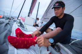 Die Heheimwaffe von Dongfeng. Horace siell die roten Glückssocken von Anfang bis Ende der Teappe tragen. © Sam Greenfield / Dongfeng Race Team / Volvo Ocean Race Die Heheimwaffe von Dongfeng. Horace siell die roten Glückssocken von Anfang bis Ende der Teappe tragen. © Sam Greenfield / Dongfeng Race Team / Volvo Ocean Race