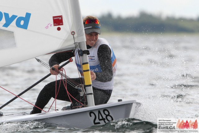 Der Laser Weltmeister von 2014 Nicolas Heiner griff heftig an, wurde aber in der holländischen Olympiaquali geschlagen. © Thom Touw Laser Euro