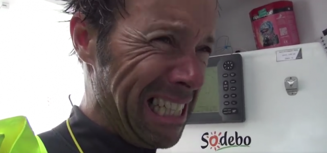 Thomas Covilles Emotion, als er die Rekordzeit erfährt. Thomas Coville