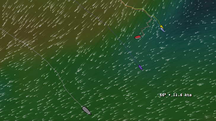 …Als Dongfeng und Mapfre sich in ihr Duell verstrickten und sogar mehrfach halsten, war die Führung von Scallywag konsolidiert.