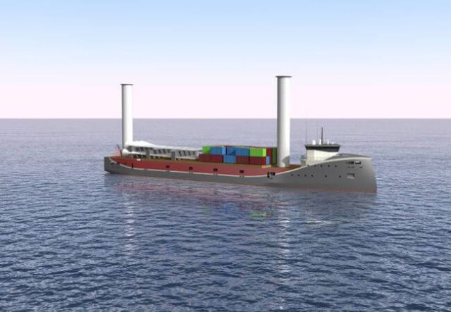 Modell des Handelsschiff-Projektes der niederländischen Werft Switijnk Shipping © C-Job Naval Architects Flettner-Rotor